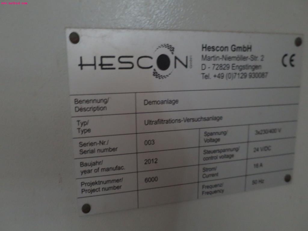 Hescon Instalacja testowa do ultrafiltracji