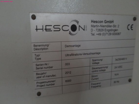 Hescon Zkušební zařízení pro ultrafiltraci (Auction Premium) | NetBid ?eská republika