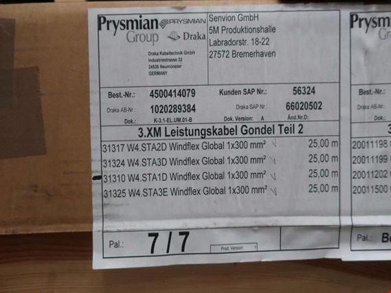Used Prysmian Cable set power cable nacelle 3.XM for Sale (Auction Premium) | NetBid Industrial Auctions