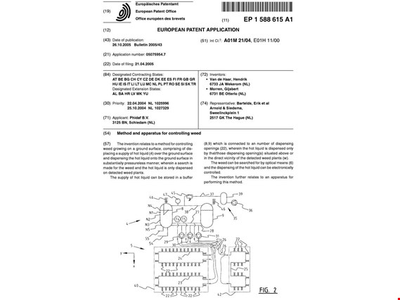 european patent Nr. EP 1588 615 A1/ knockdown under reserve (Auction Premium) | NetBid España