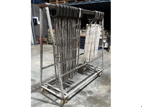 Used Mobile galvanized trolley with stainless steel and plastic brackets with hooks for hanging meat for Sale (Auction Premium) | NetBid Industrial Auctions